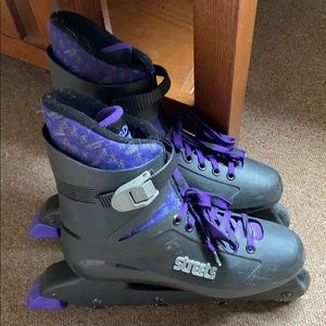 Purple and black Roller Derby roller blades